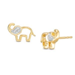 Diamond Accent Elephant Stud Earrings in Sterling Silver and 14K Gold P…